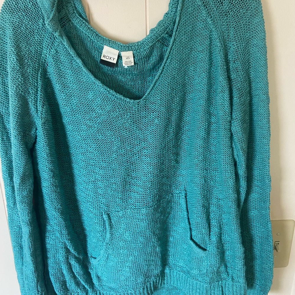 Roxy Blue V-Neck Sweater with Knit Texture